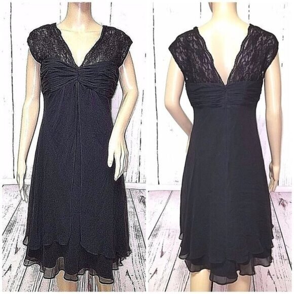 Donna Ricco Black Silk Lace Tiered Dress Chiffon Babydoll LBD Sz 4 - Picture 1 of 12